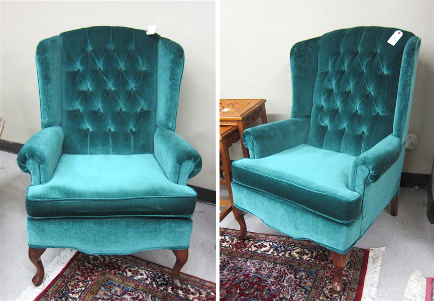 Appraisal: PAIR OF QUEEN ANNE STYLE WINGBACK ARMCHAIRS American made dated