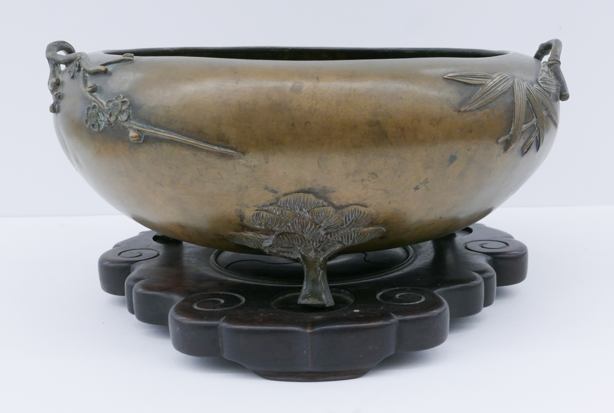 Appraisal: Japanese Meiji Bronze Tripod Prunus Censer on Stand ''x ''