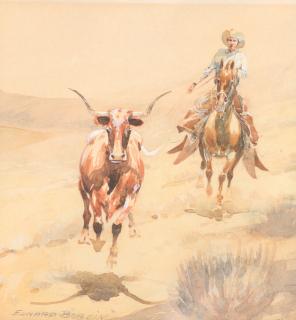 Appraisal: Edward Borein - Rounding Up a Steer watercolor on paper