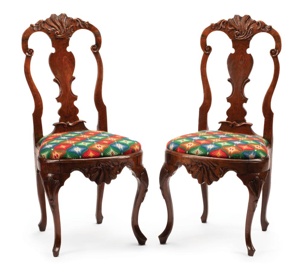 Appraisal: Pair of Dutch Colonial Carved Mahogany Side Chairs likely th