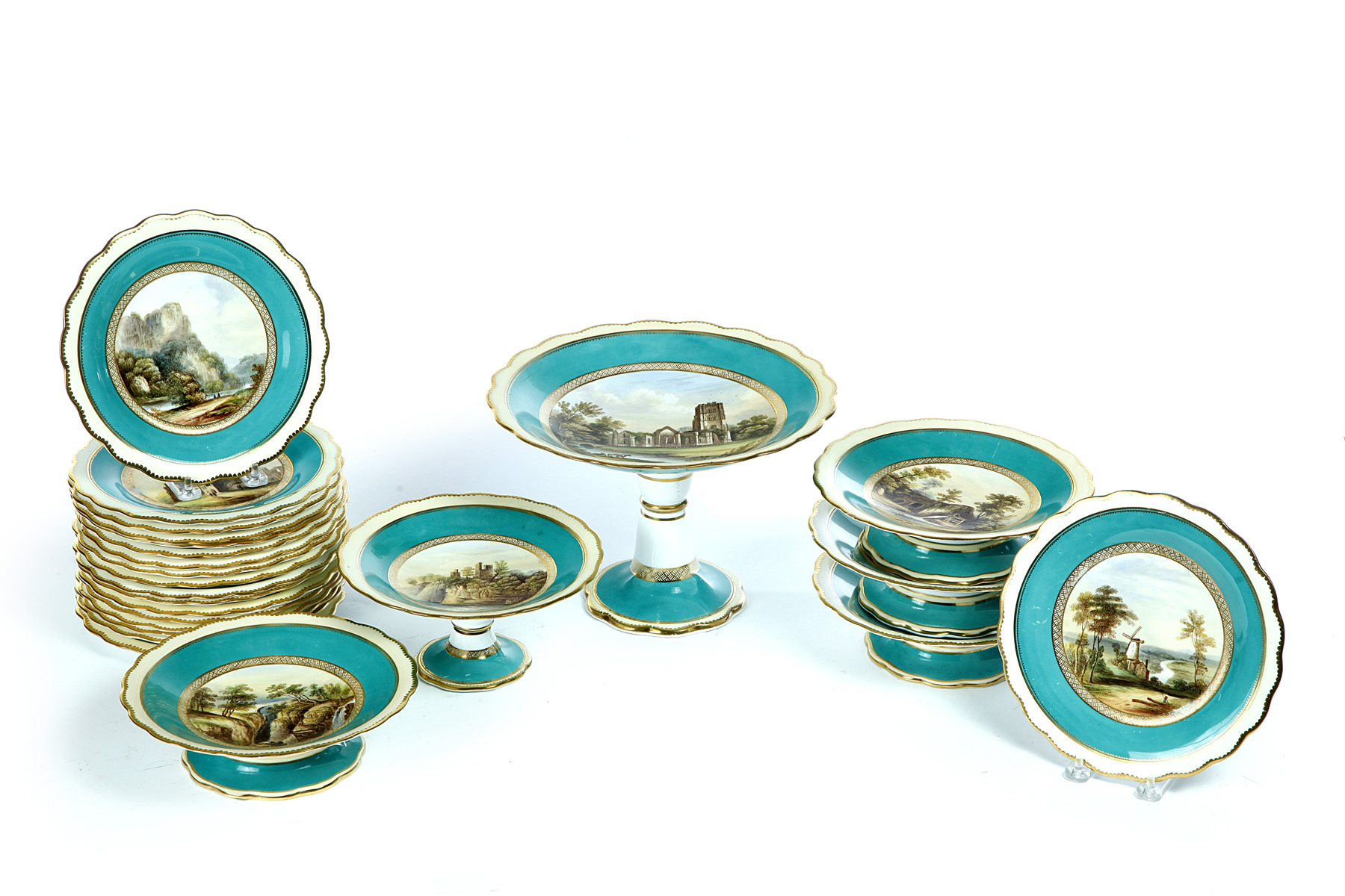 Appraisal: ENGLISH CHINA DESSERT SET Late th century Hand painted with