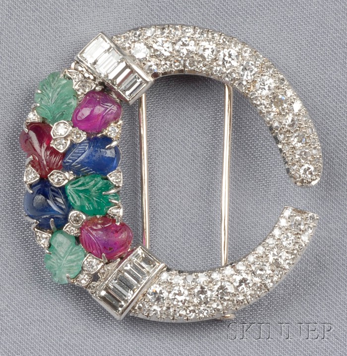 Appraisal: Art Deco Diamond and Gem-set Tutti Frutti Brooch set with