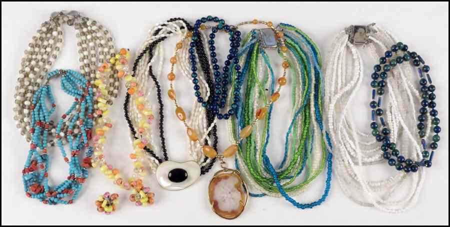 Appraisal: COLLECTION OF BEAD NECKLACES Semi-precious stone glass and plastic Condition