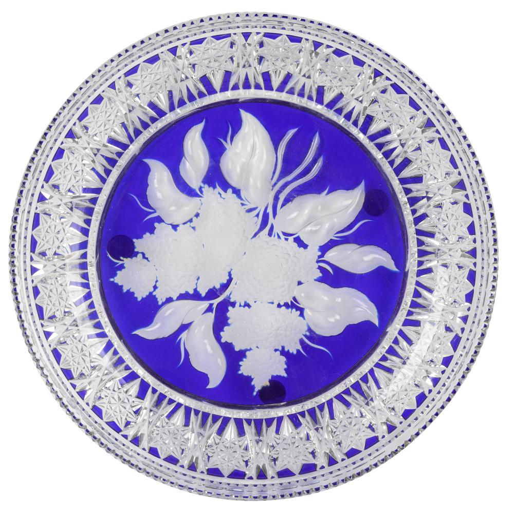 Appraisal: BOHEMIAN COBALT CLEAR CRYSTAL PLATTERProvenance The Estate of Henry and