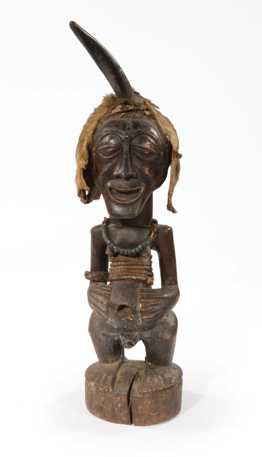 Appraisal: African Carved Wood Hermaphrodite Power Figure probably Democratic Republic of