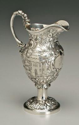 Appraisal: Baltimore repousse coin pitcher vasiform with floral and architectural repousse