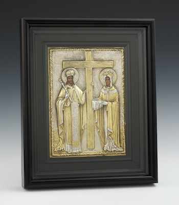 Appraisal: A Byzantine Style Gilded Sterling Silver Oklad Orthodox Icon of