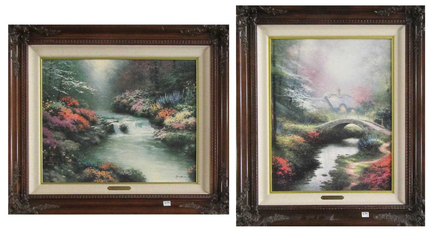 Appraisal: THOMAS KINKADE TWO EMBELLISHED OFFSET LITHOGRAPHS ON CANVAS United States