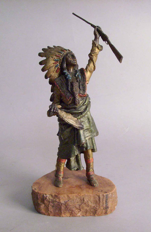 Appraisal: Bronze figure of a Native American after Kauba h