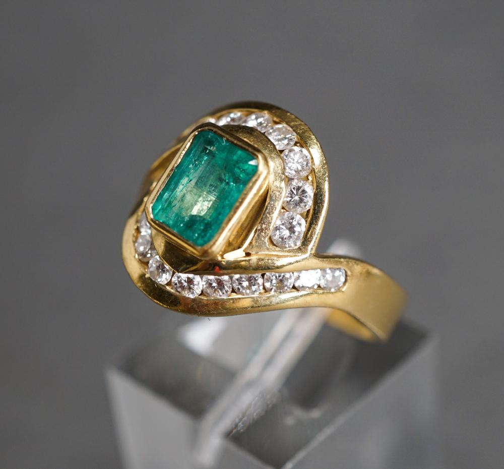 Appraisal: -KARAT YELLOW-GOLD EMERALD AND DIAMOND RING GROSS DWT SIZE -Karat