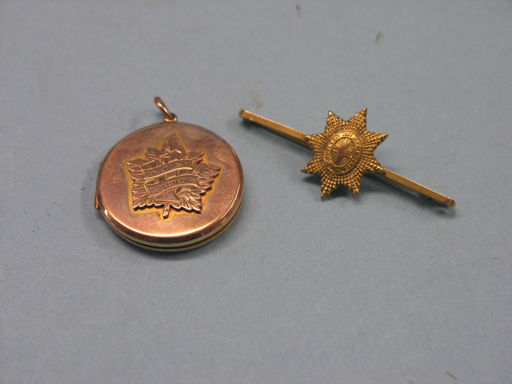 Appraisal: A WWI ct gold locket British Columbia and a military