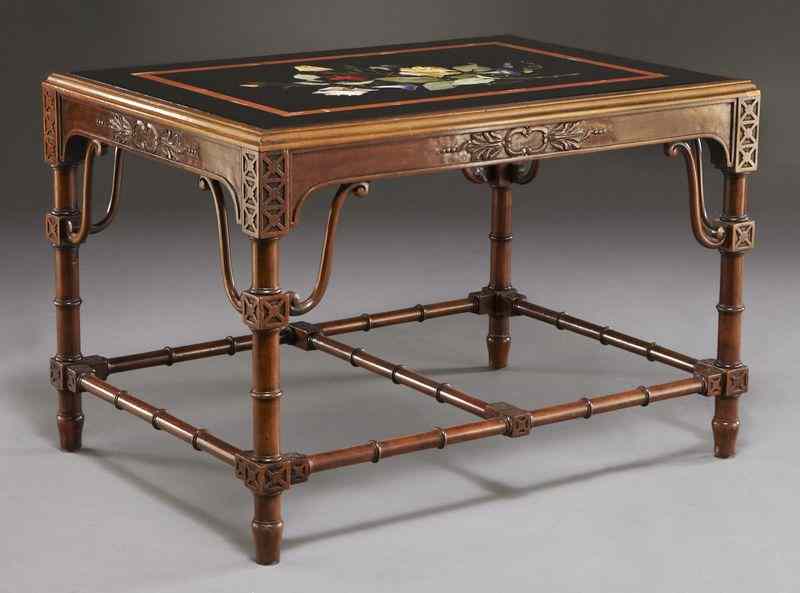 Appraisal: Pietra dura and mahogany table the marble depicting flowers the