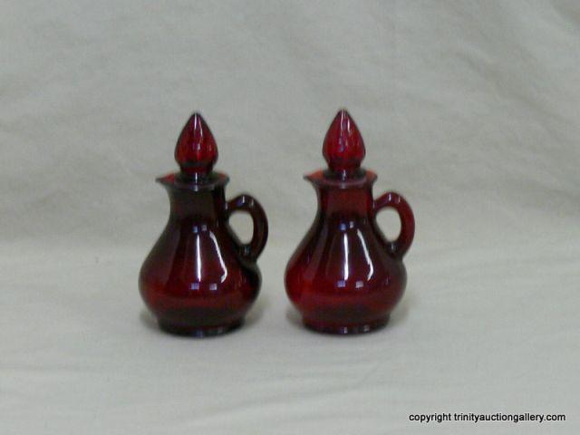 Appraisal: Ruby Red Glass Cruet Set - with strawberry pattern stopper