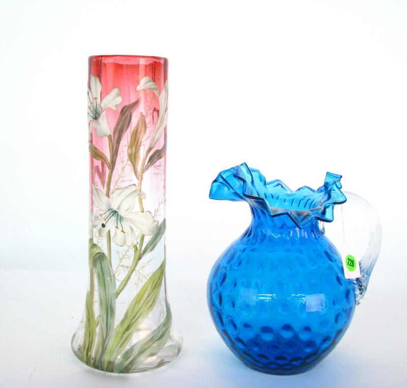 Appraisal: Two Items of Victorian Colored Glass including a blue thumbprint