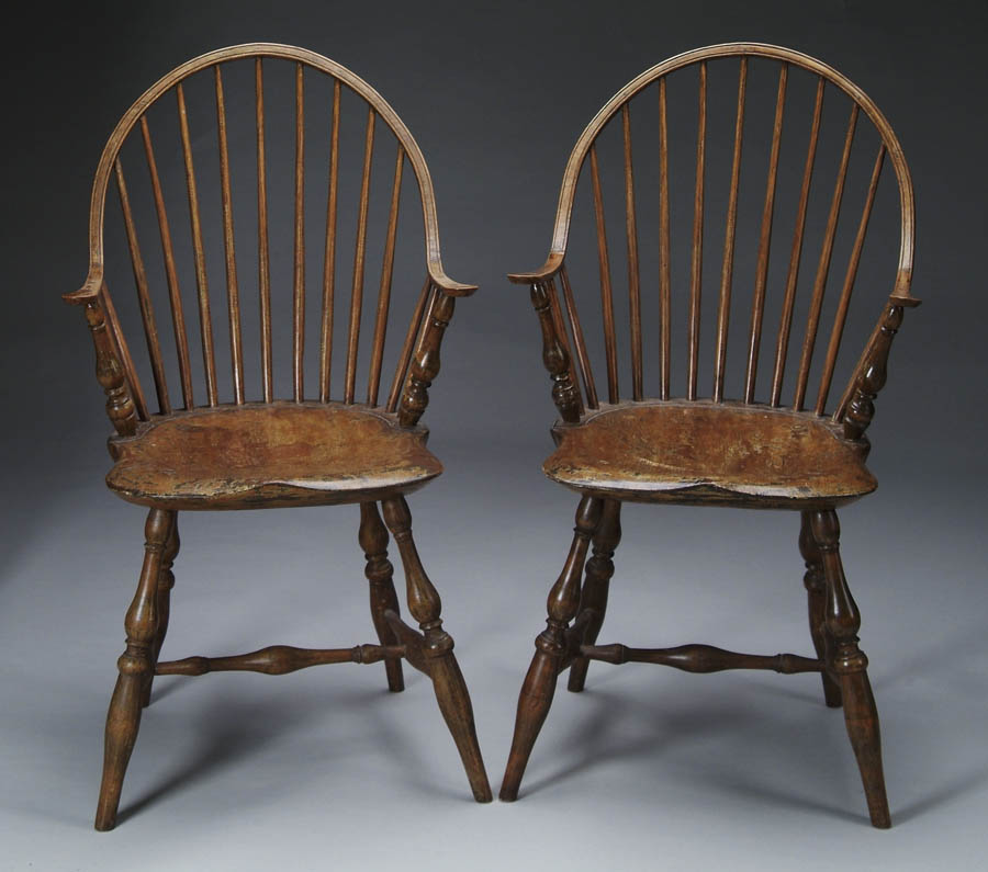 Appraisal: FINE PAIR OF NEW ENGLAND WINDSOR CONTINUOUS ARM BOW-BACK CHAIRS