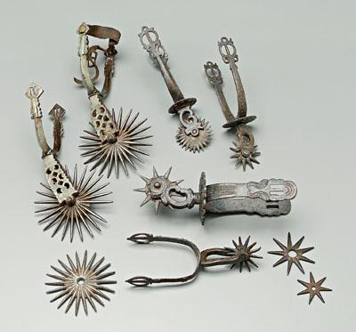 Appraisal: Six decorated iron gaucho spurs one openwork pair iron or