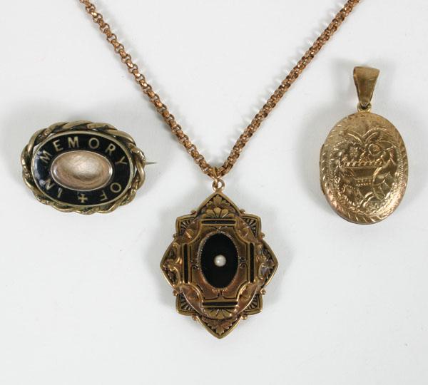 Appraisal: Lot of three pieces Victorian jewelry including In Memory Of