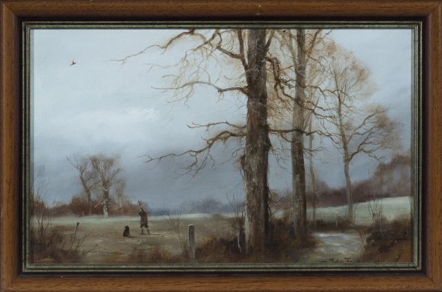 Appraisal: Hunter and Dog In a Misty Landscape John Trickett British