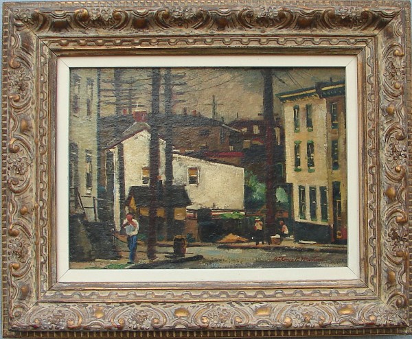 Appraisal: Main Street oil on board x sight SLR Artist American