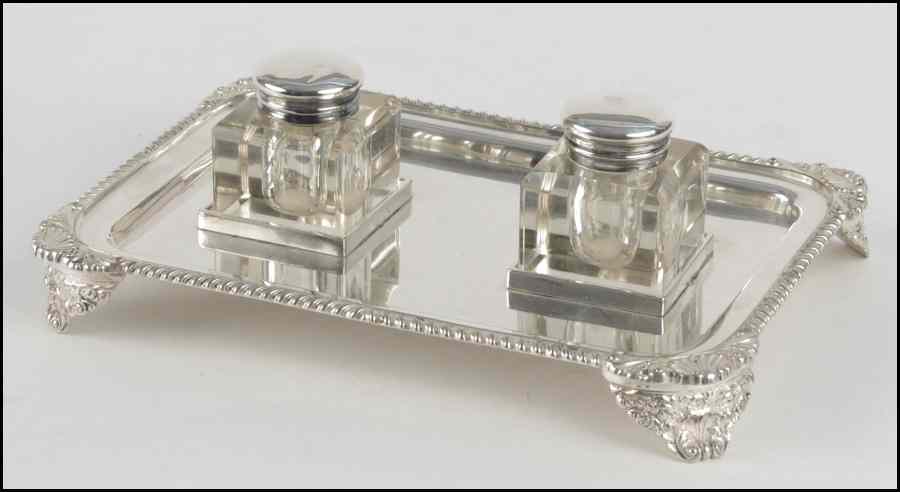 Appraisal: ENGLISH SHEFFIELD SILVERPLATE DOUBLE INKWELL Bearing hallmarks of William Marples