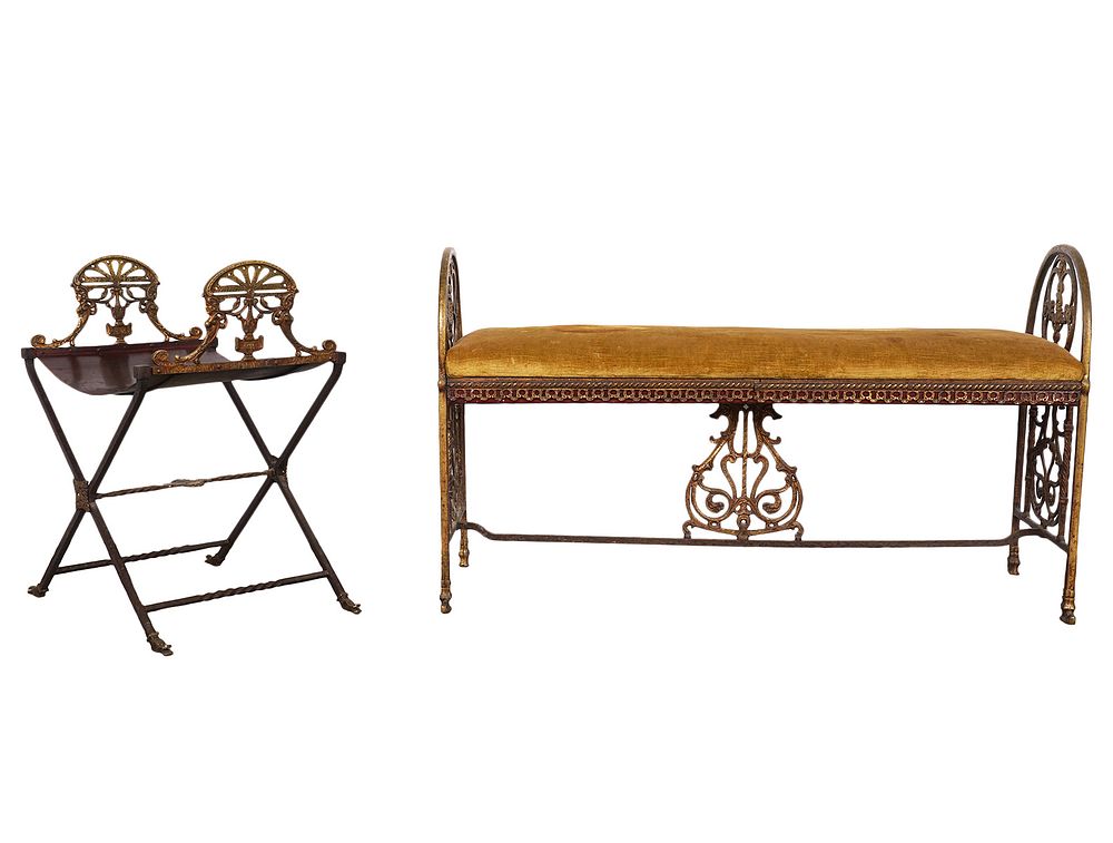 Appraisal: Iron Brass Bench Stool Attr to Oscar Bach 's iron