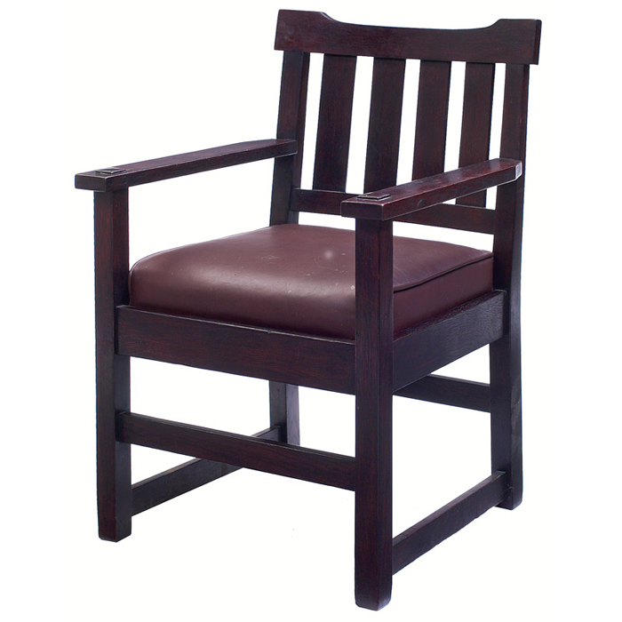 Appraisal: Gustav Stickley armchair early form with four vertical slats under