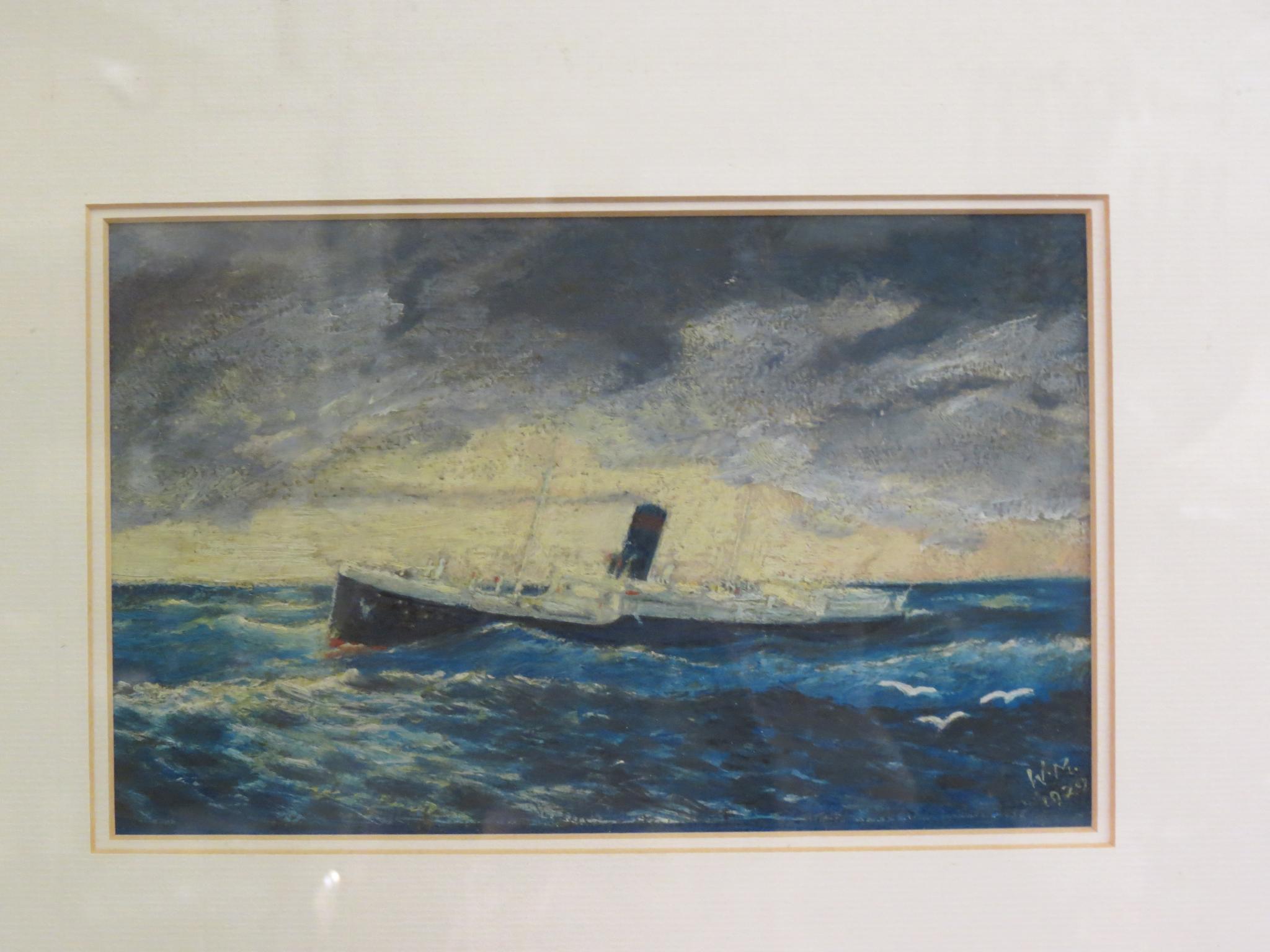 Appraisal: A marine oil - steamship in rough seas initialled W