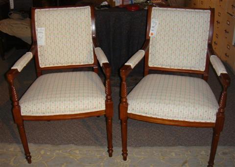 Appraisal: PAIR OF SHERATON STYLE ARM CHAIRS WITH FLORAL CHECKED SEATS