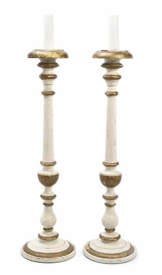 Appraisal: A Pair of Painted Pricket Sticks each of baluster form