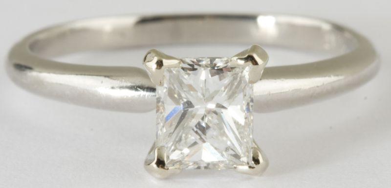 Appraisal: Platinum Princess Cut Solitaire Ring centering upon a rectangular princess