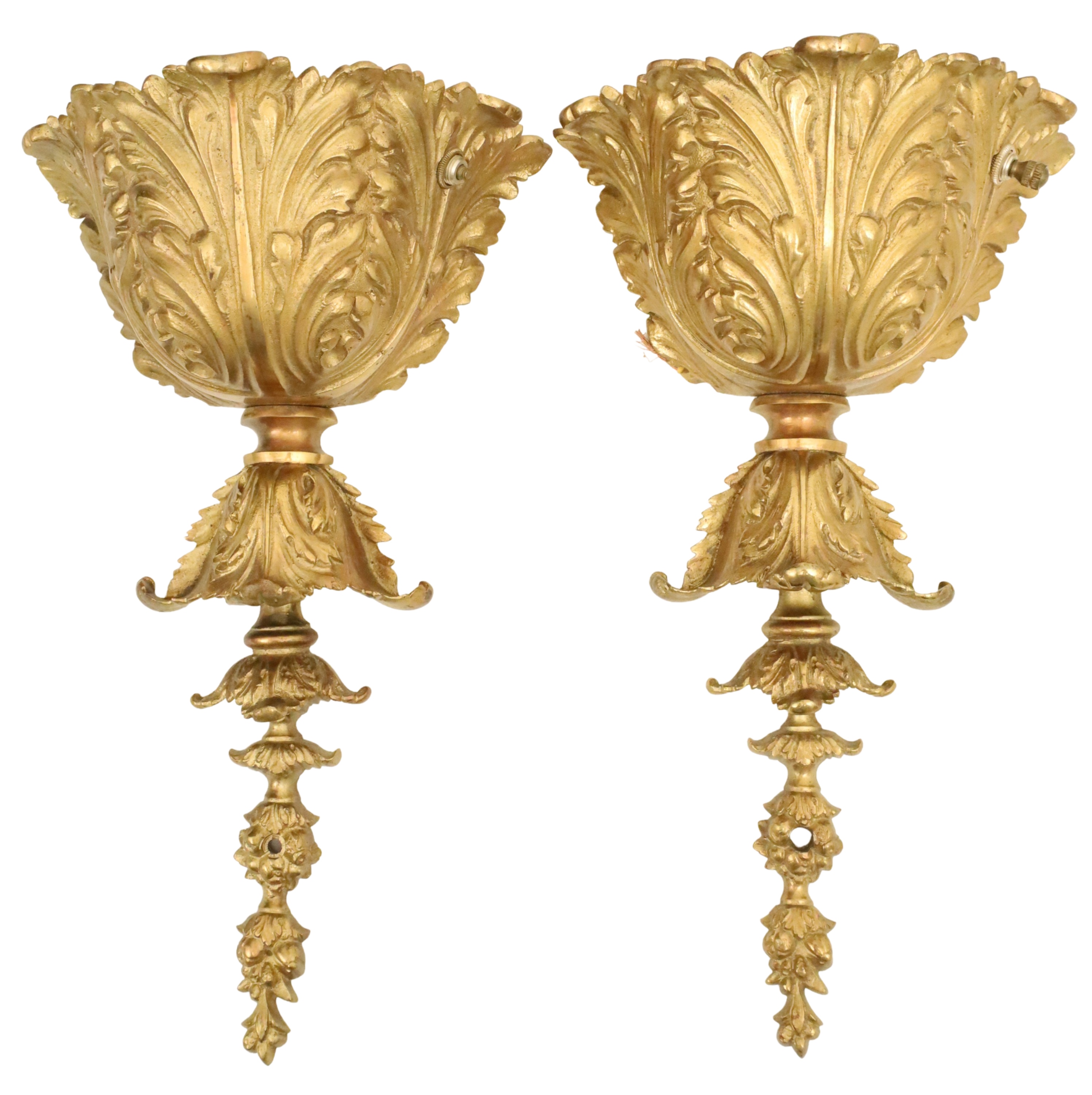 Appraisal: PAIR OF EMBOSSED FRENCH BRONZE WALL SCONCES Pair of embossed