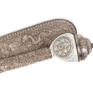 Appraisal: A Tibetan Silvered Metal Mounted and Inscribed Shell Scroll Holder