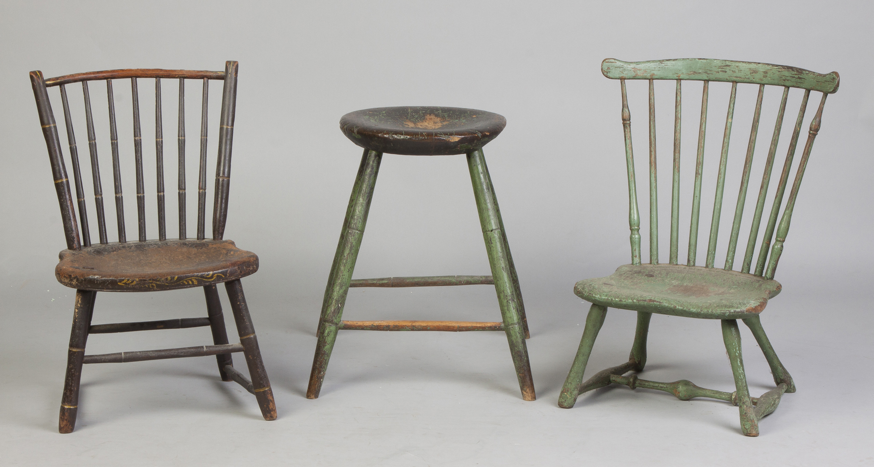 Appraisal: Two Windsor Chairs One Stool All early th cent L