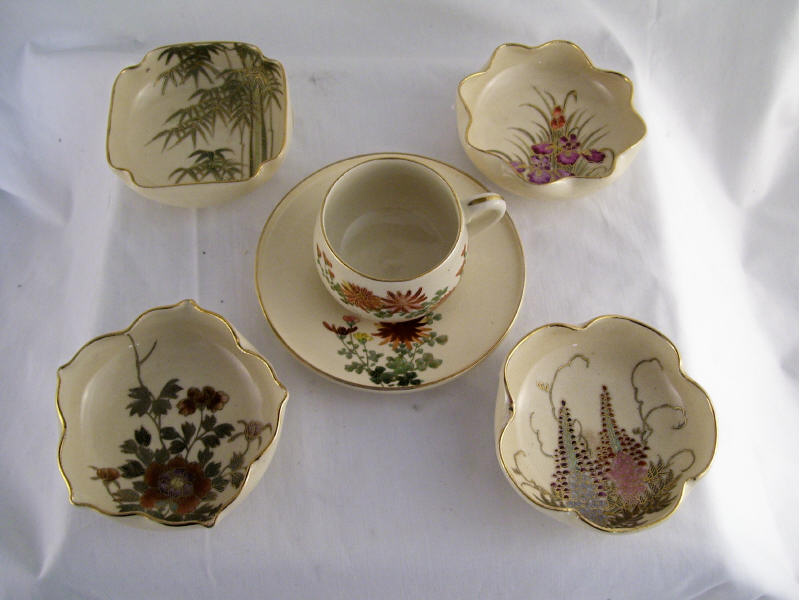 Appraisal: Satsuma Lot Includes Cup saucer floral design Kotobuki Kyoto Saucer