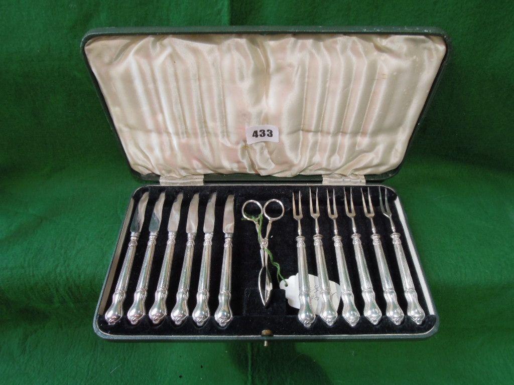 Appraisal: A boxed set for six silver fruit knives and forks