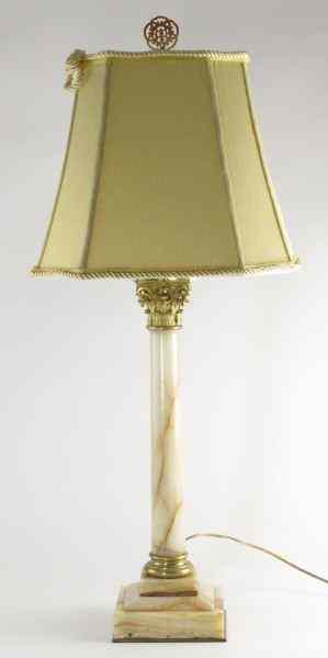 Appraisal: Antique Alabaster Column Lamporange veined alabaster Corinthian column table lamp