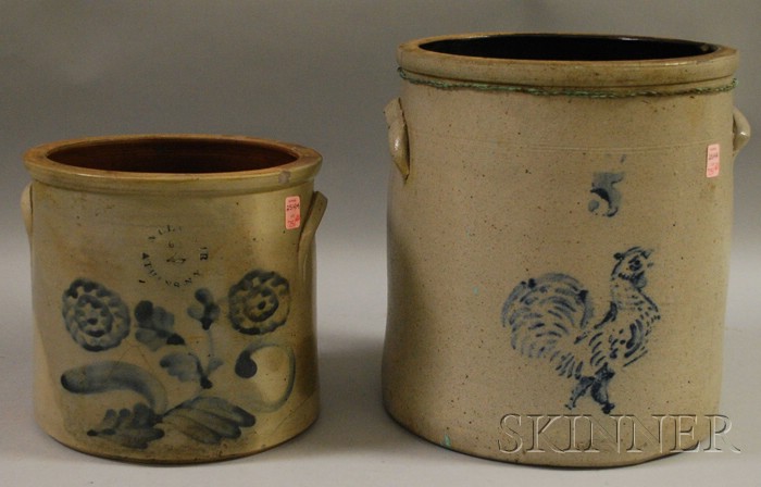 Appraisal: Two Cobalt-decorated Stoneware Crocks America late th century a two-gallon