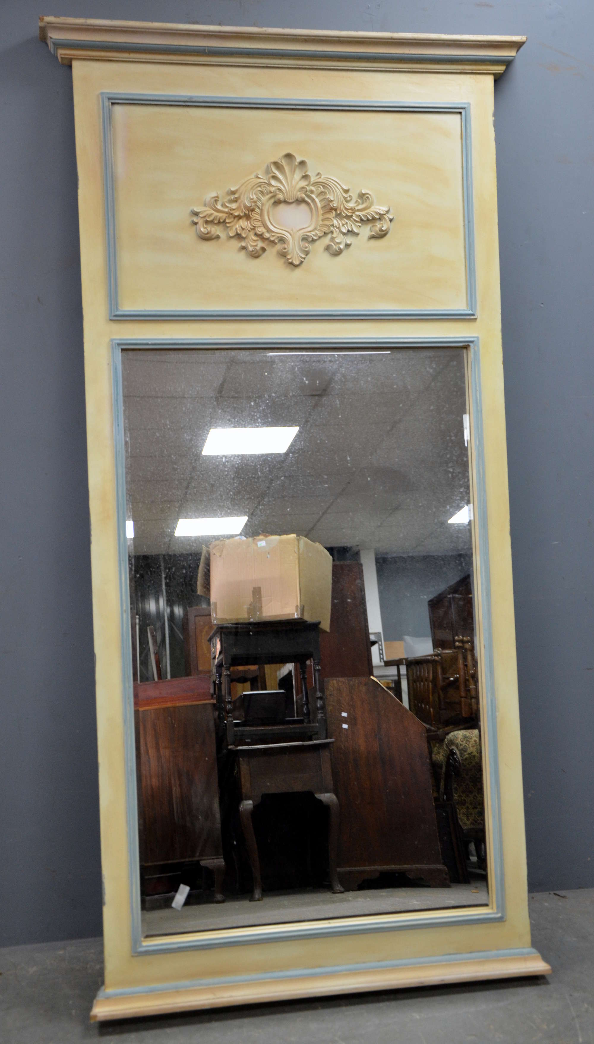 Appraisal: Large cream painted mirror with floral carved decoration