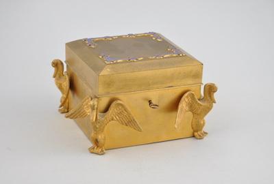 Appraisal: A Gilt Bronze and Enamel Scent Bottle Casket The inner