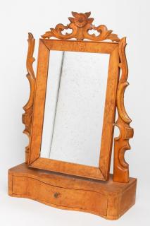 Appraisal: Antique Gentleman's Birch Shaving Mirror th C Hand-carved birchwood tilting