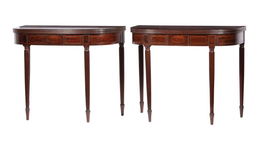 Appraisal: Pair of American Federal Carved Mahogany Demilune Games Tables early