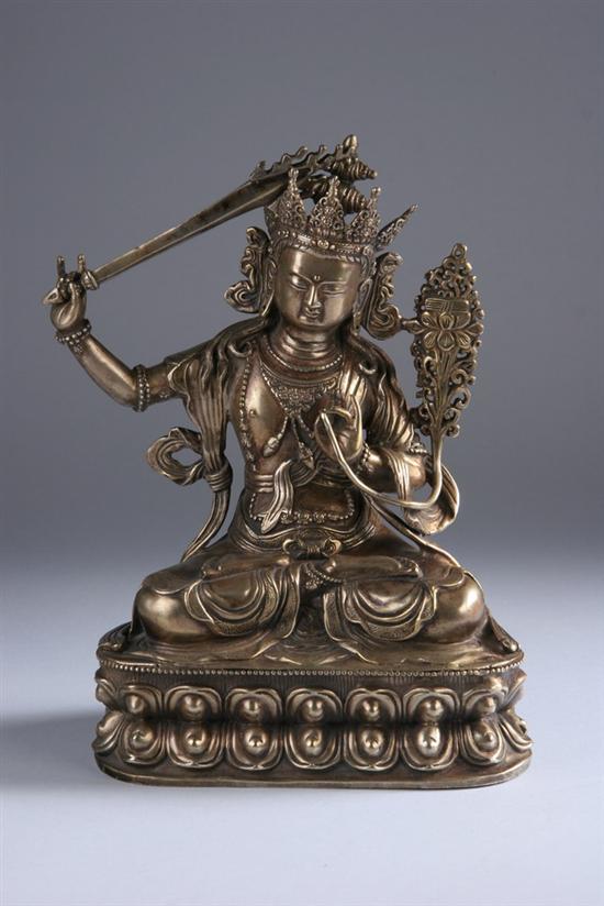 Appraisal: SINO-TIBETAN CUPRO-NICKEL FIGURE OF MANJUSHRI th century Seated in dhyanasana