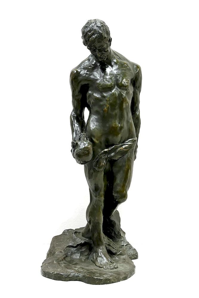 Appraisal: Alfredo Pina Italian Man Holding Skull Bronze Alfredo Pina Italian