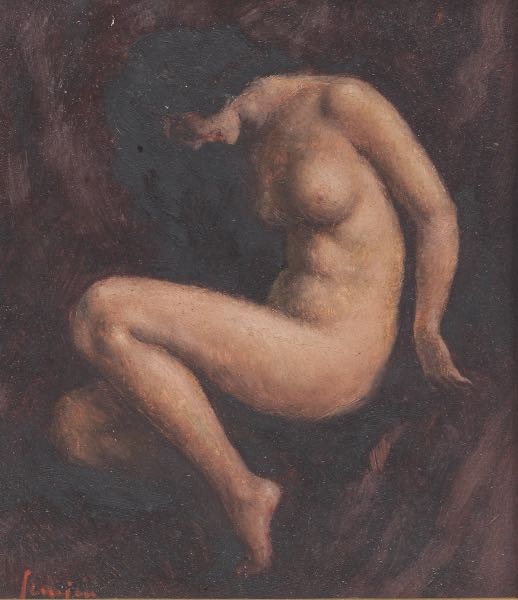 Appraisal: American School th Century x Seated Nude Oil on wood