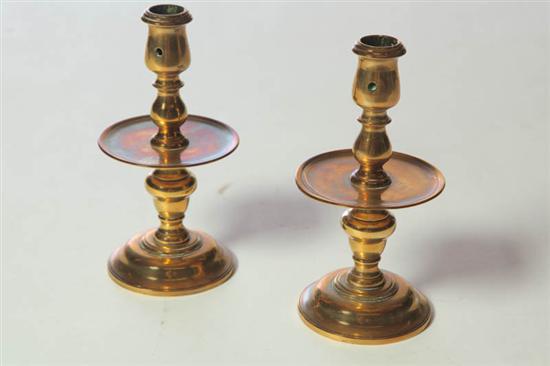 Appraisal: PAIR OF BRASS CANDLESTICKS Continental late th-early th century Heavy