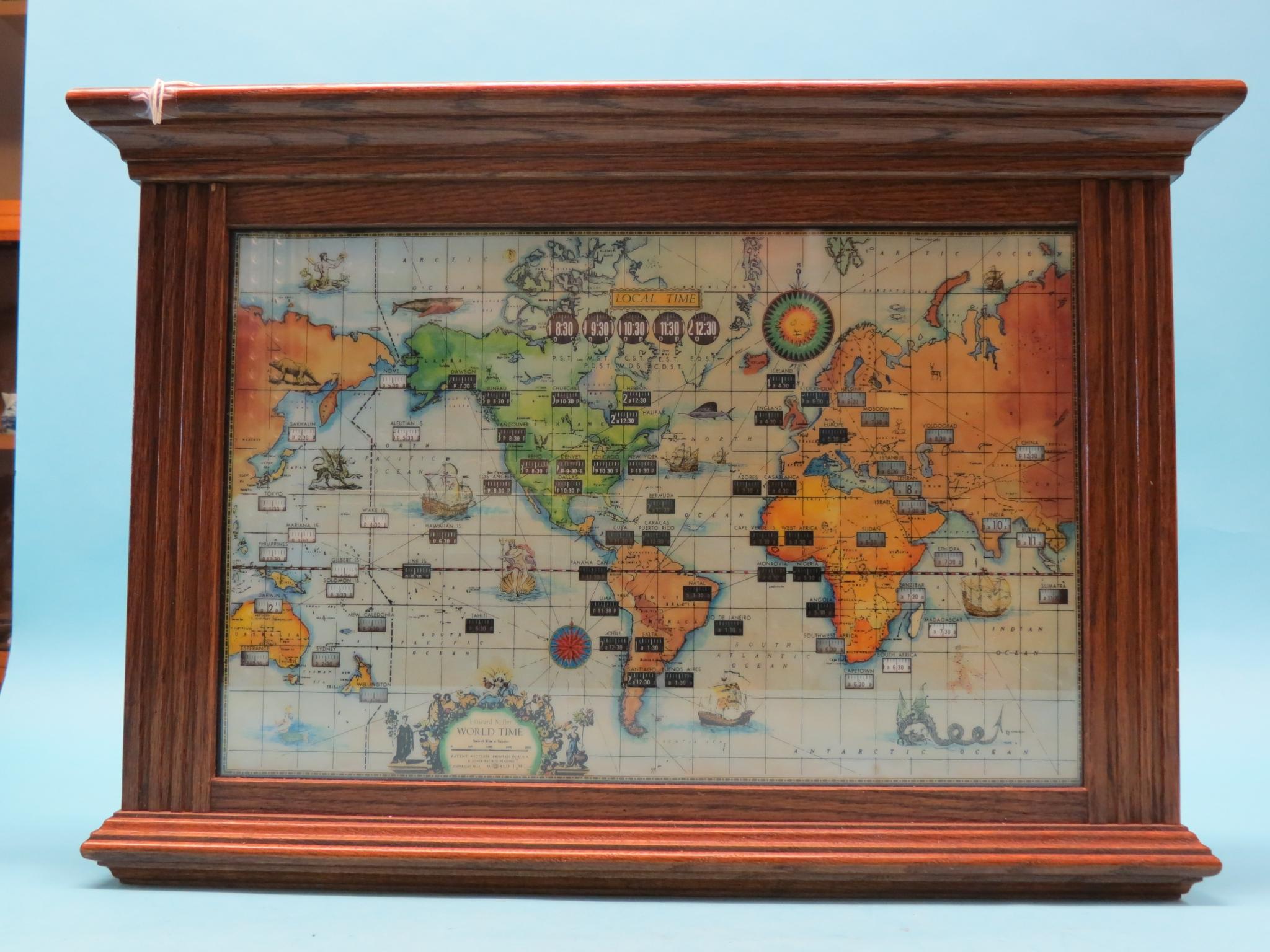 Appraisal: An unusual world time reader Howard Miller Patent colour-printed map