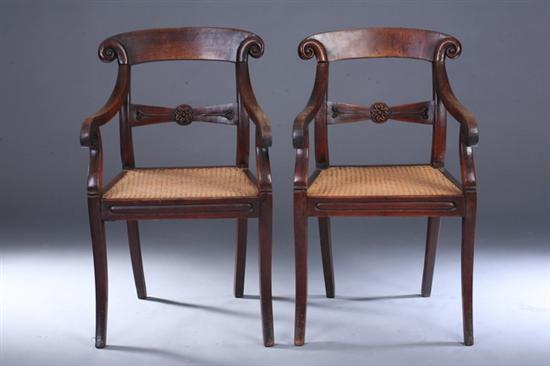 Appraisal: PAIR ENGLISH REGENCY WALNUT KLISMOS ARM CHAIRS early th century