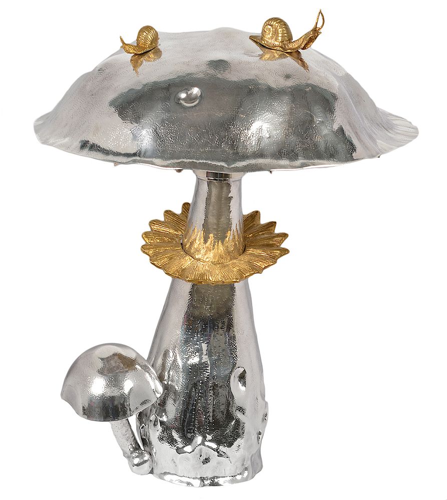 Appraisal: Franco Lapini Silver Plated Mushroom Lamp Silver plated mushroom formed