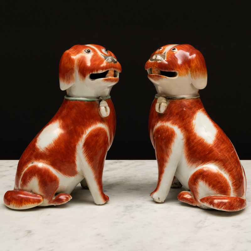 Appraisal: Pair of Chinese Export Porcelain Models of Hounds Unmarked x