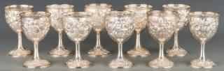 Appraisal: Kirk Repousse Sterling Goblets Set of sterling silver goblets in